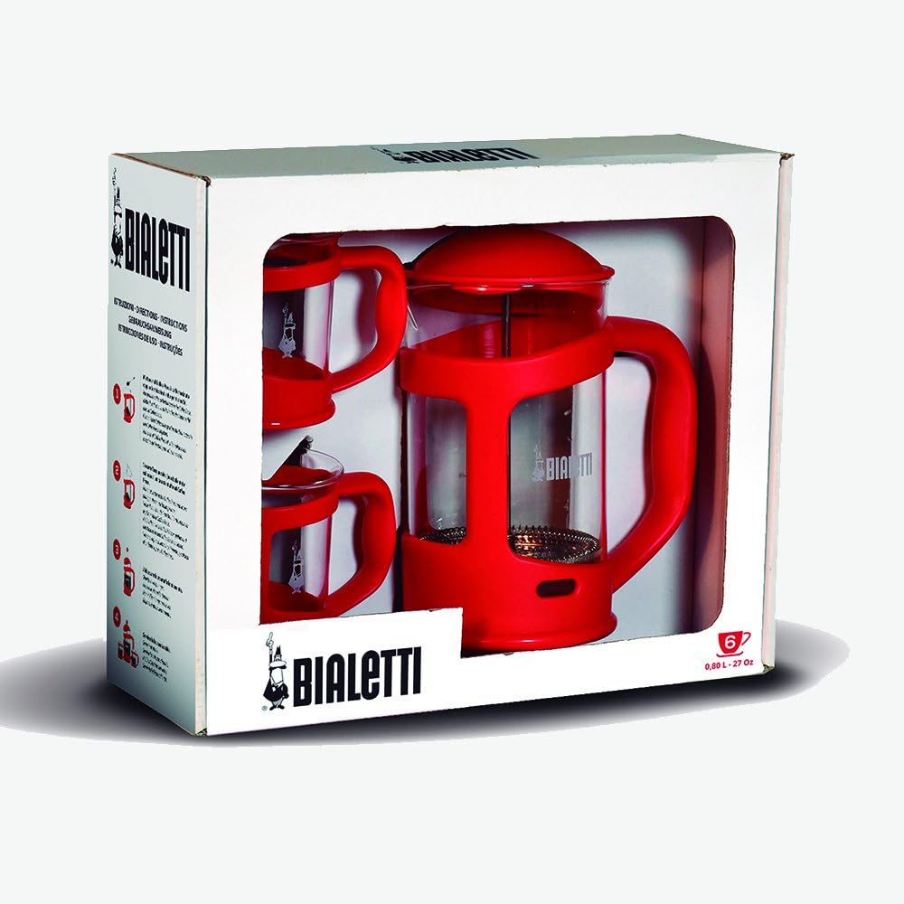 Bialetti Kaffeiser Set with 2 cups, glass, red, 20 cm, 3 units