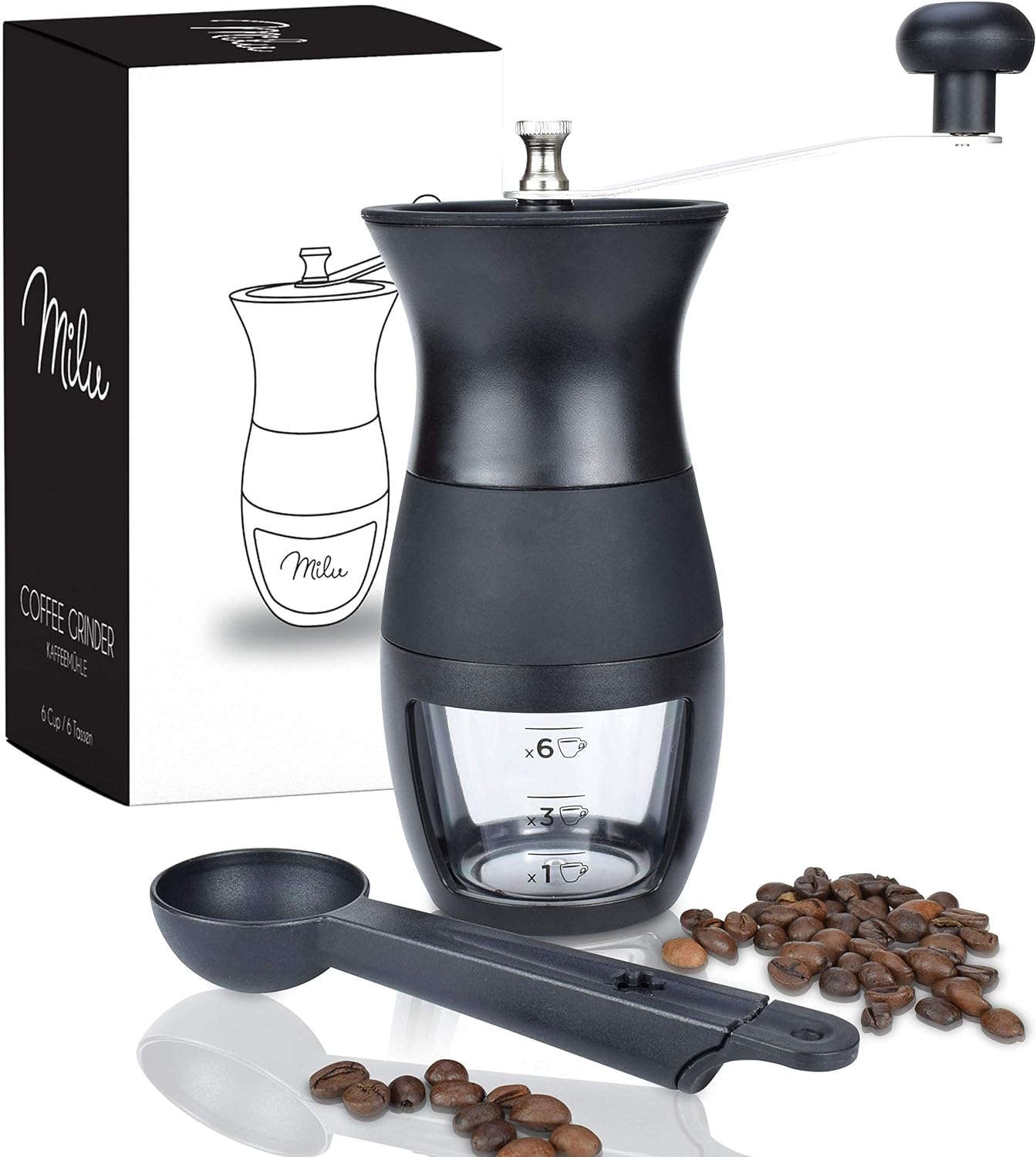 Milu Manual Coffee Grinder, Hand Coffee Grinder with Ceramic Grinder, Espresso Grinder with Adjustable Grinding Level (Plastic, Black)