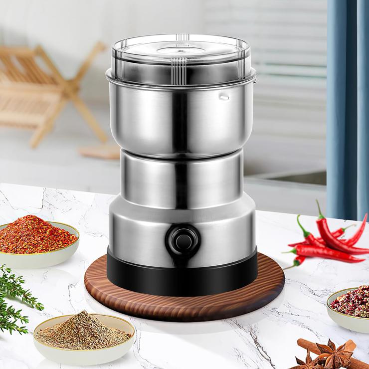 DONGKIKI Coffee Grinder, Stainless Steel Electric Coffee Grinder, Whole Grain Grinder with Transparent Lid, Small Household Grinder for Coffee Beans, Seeds, Spices and Pepper, FBA-228DKS-3173213-BLBD