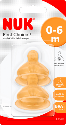 NUK Valve suction cup First Choice+ Latex, 0-6 months, hole size S (tee), 2 pcs