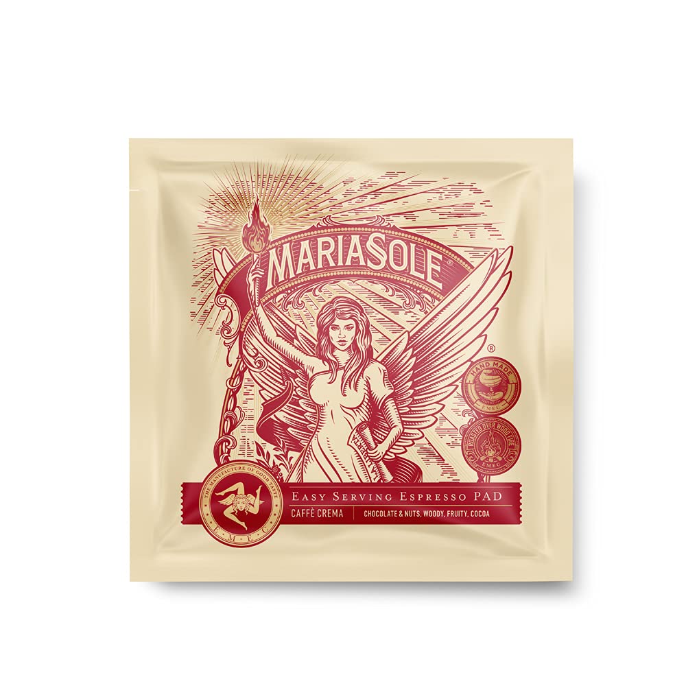 MariaSole Caffè Crema – Premium ESE Pads 50 pieces à 7g compostable – Kafffee pads with perfect crema – Traditional roasting in Sicily over a wood fire Handmade
