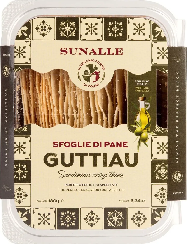 Sfoglie Di Pane Guttiau, crispy snacks with Guttiau bread and olive oil, resealable box, 180g, Sunalle