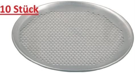 Pack of 10 Pizza Pan Tray Baking Aluminium Perforated Baking Tray Round 28 cm Diameter