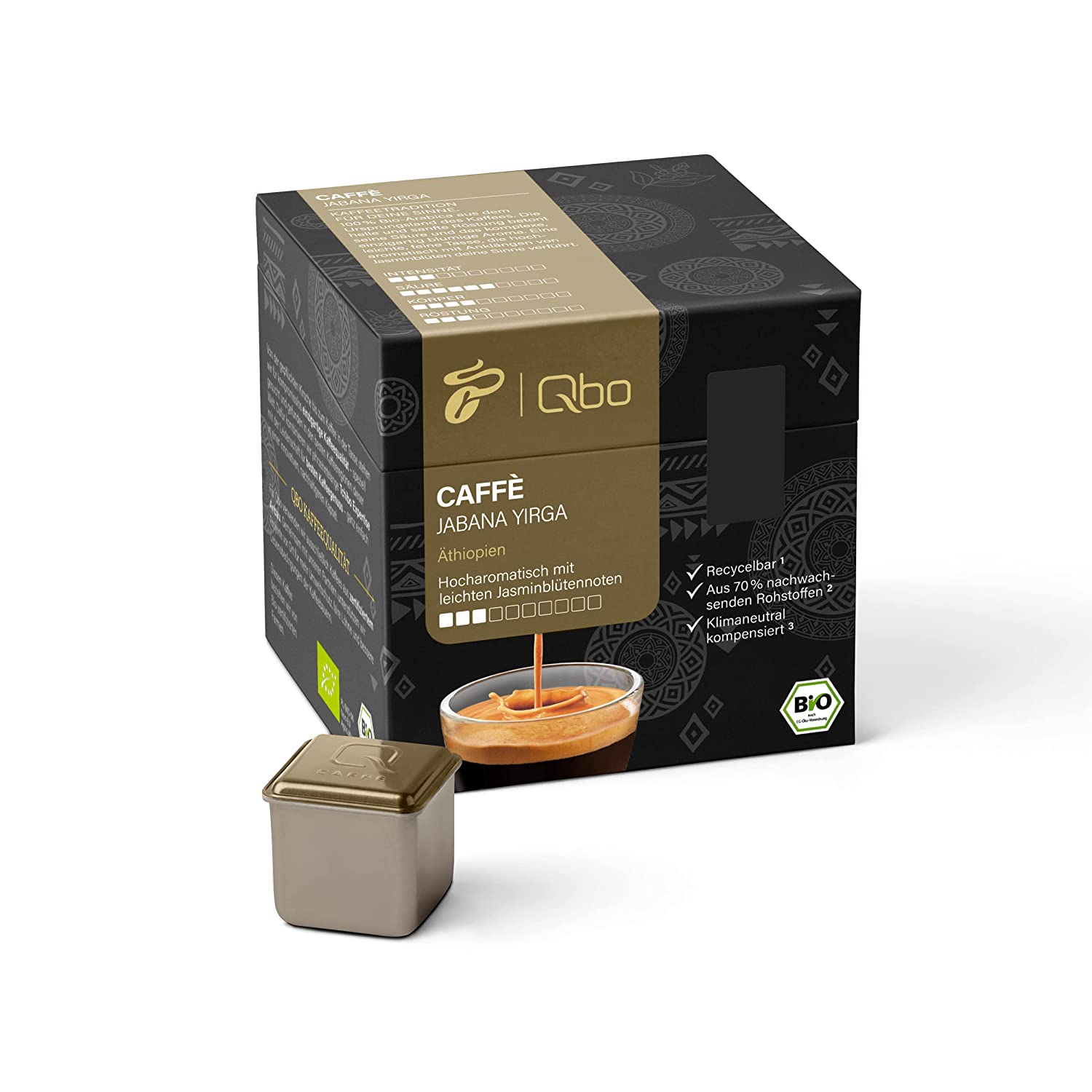 Tchibo qbo Caffè Jabana Yirga Premium coffee capsules, 216 pieces - 8x27 capsules (caffè, intensity 03/10, highly aromatic, jasmine flower grades), sustainable, made of 70% renewable raw materials