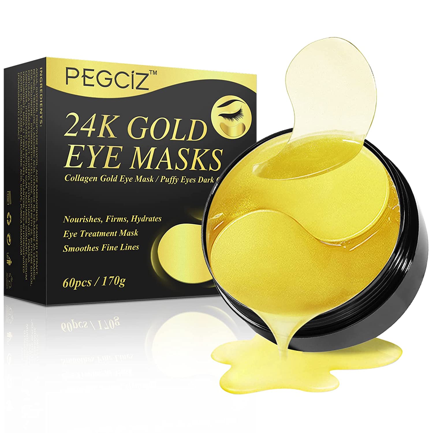 Vinimay Eye Mask 30 Pairs of Eye Pads, 24k Gold Collagen Eye Mask, Anti-Ageing Pads