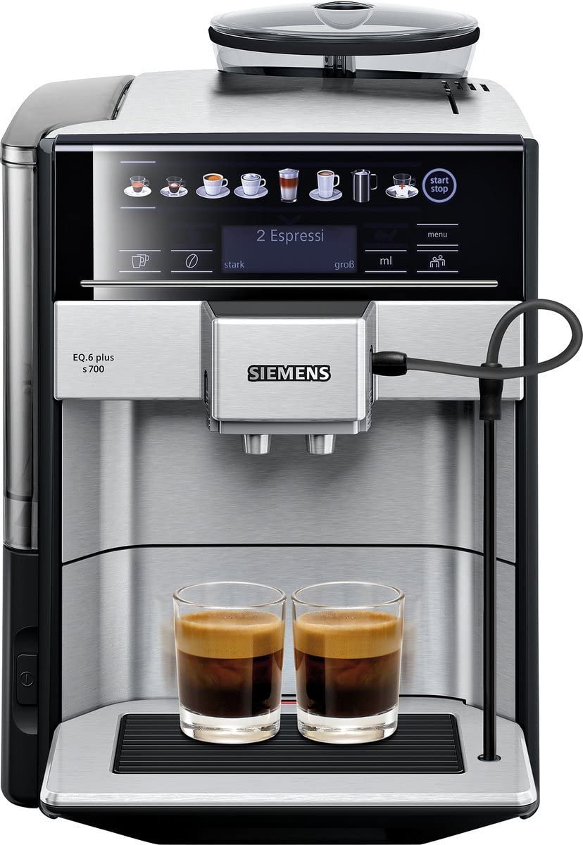 SIEMENS EQ.6 Plus s700 Fully Automatic Coffee Maker, 1500 W, Ceramic Grinder, Touch Sensor Direct Selection Buttons, Personalised Drinks, Double Cup Cover, Stainless Steel