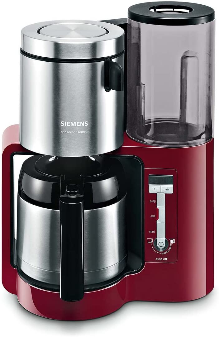 Siemens TC86504 Coffee Maker (stainless steel thermal candy, clock function, for 8-12 cups, automatic shutdown, 1,100 watts) red