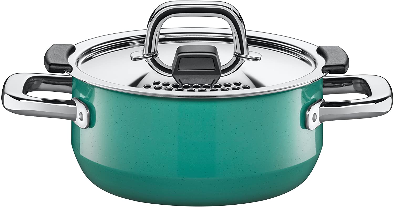 Silit 2101299226 Natural Cooking Pot 16 cm 1.3 L Control Lid Metal Lid Silargan Function Ceramic Suitable for Induction Cookers Dishwasher Safe Green Enamel