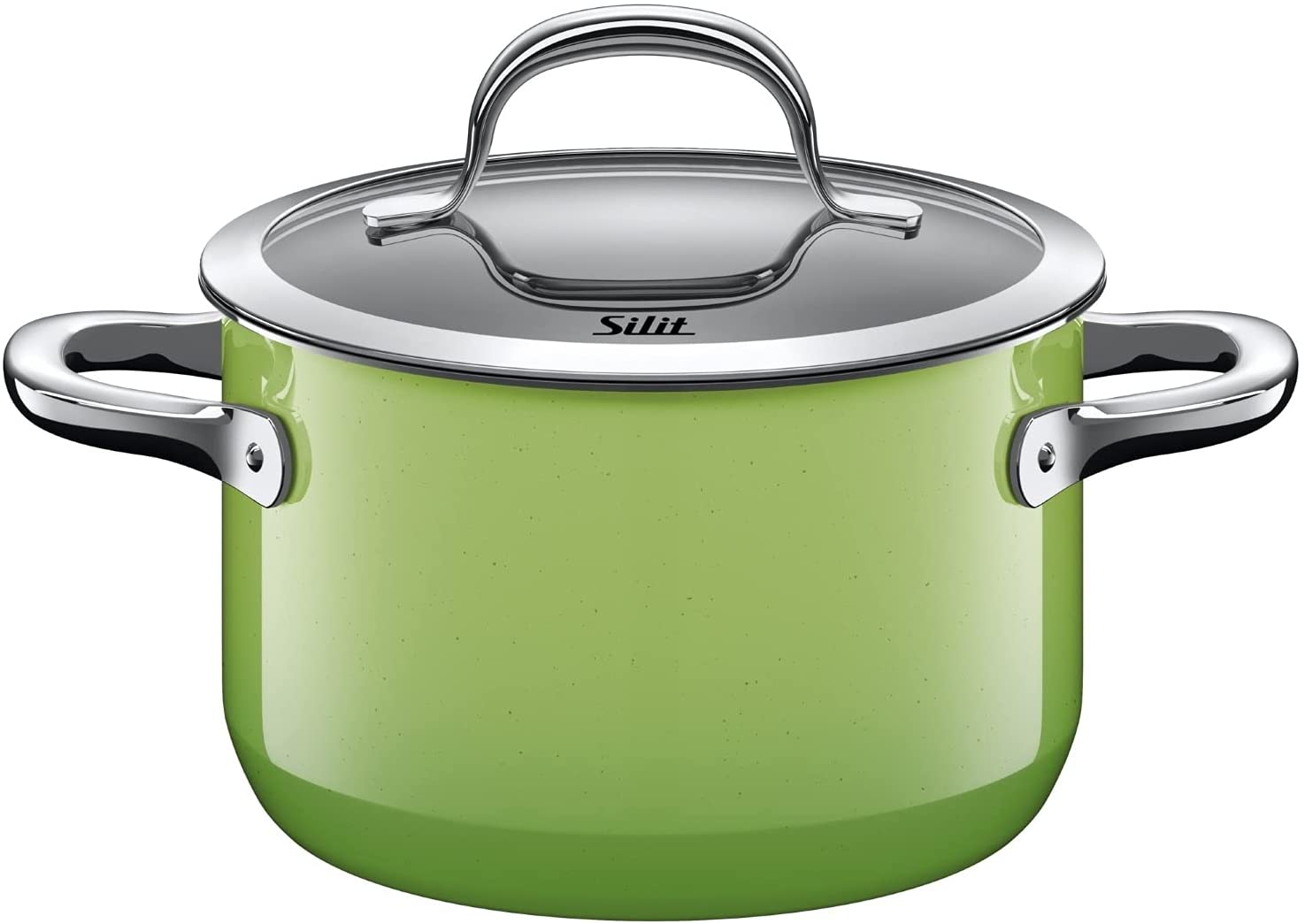 Silit 2102299189 Passion Tall Cooking Pot Diameter 16 cm 2 Litre Pouring Rim Ring Handle Glass Lid Silargan Function Ceramic Suitable for Induction Cookers Dishwasher Safe Green Enamel