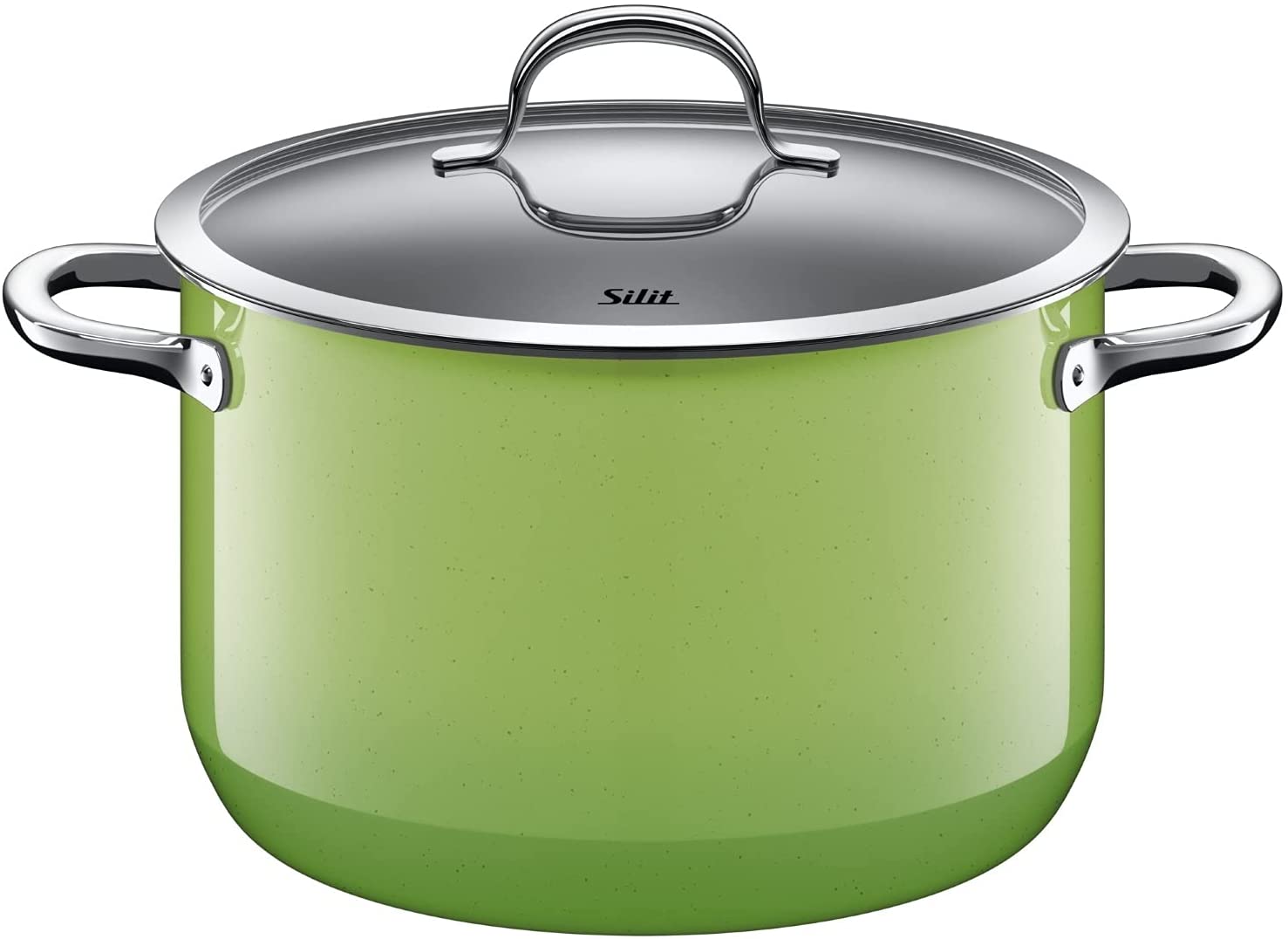 Silit 2102299202 Passion Tall Cooking Pot Diameter 24 cm 6.4 Litre Pouring Rim Ring Handle Glass Lid Silargan Function Ceramic Suitable for Induction Cookers Dishwasher Safe Green Enamel