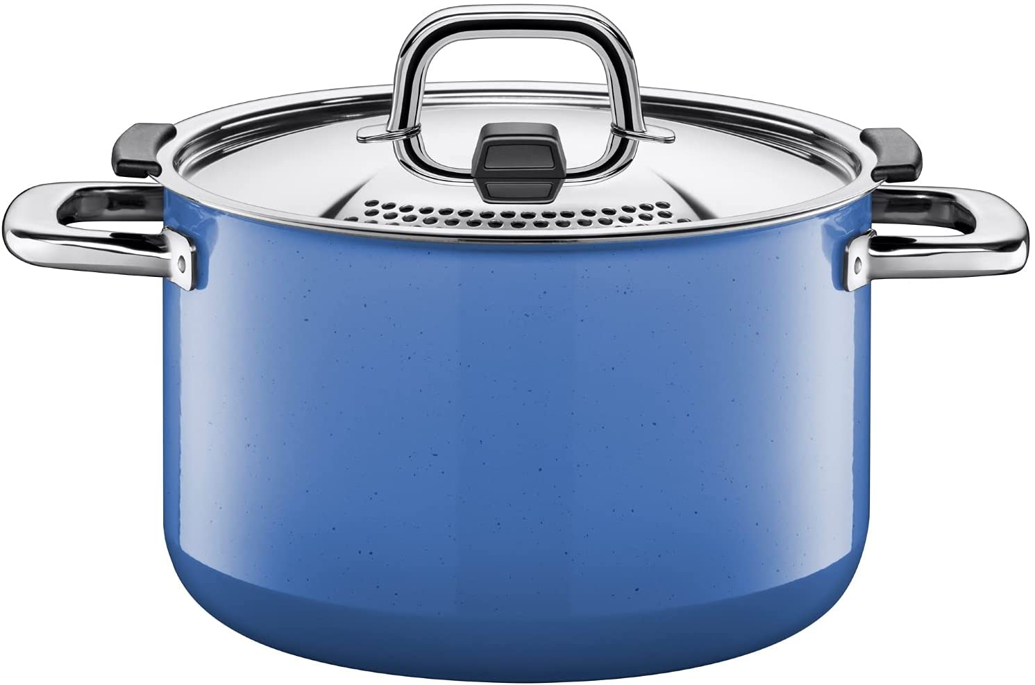 Silit 2102299493 Natural Tall Cooking Pot Diameter 24 cm approx. 6.4 L Function Control Lid Metal Silargan Function Lid Ceramic Suitable for Induction Cookers Dishwasher Safe, Enamel Blue