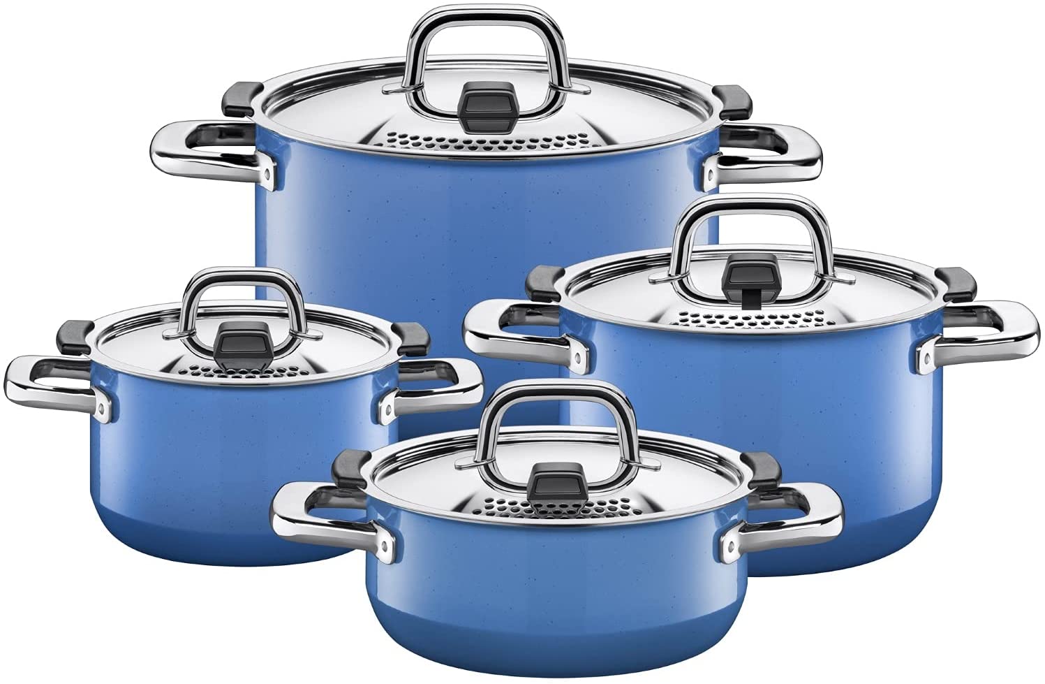 Silit Nature Blue Induction Saucepan Set with Metal Lid, Silargan Functional Ceramic, Induction Pots Set, Nickel-Free, Blue