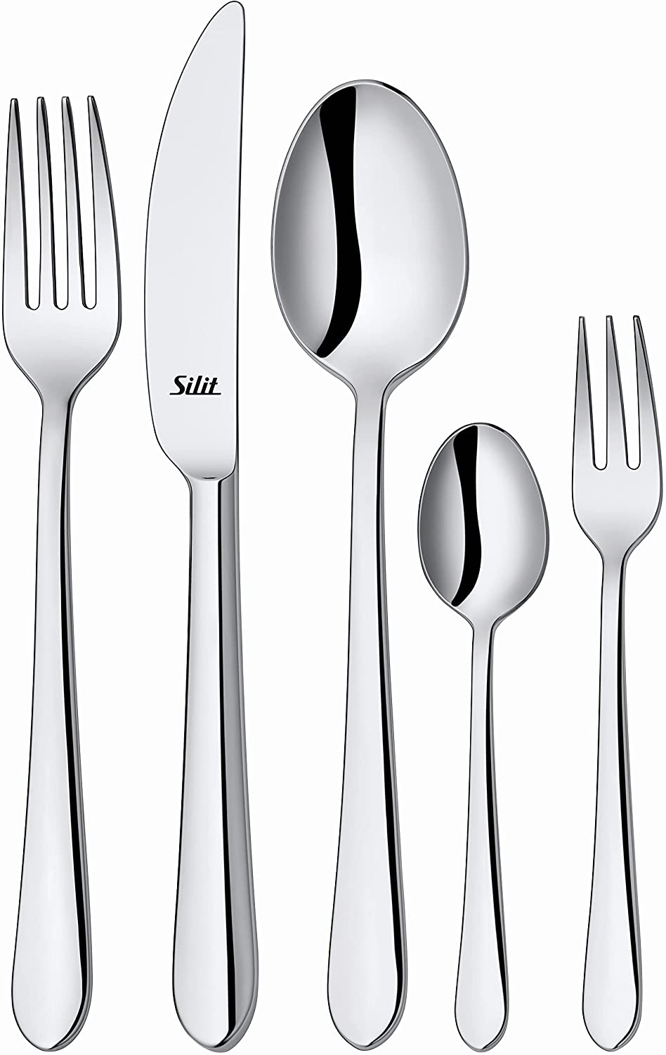Silit Midi Cutlery Set for 6 People, 30 Pieces, Monobloc Knife, Crominox Polished Stainless Steel, Shiny, Dishwasher Safe