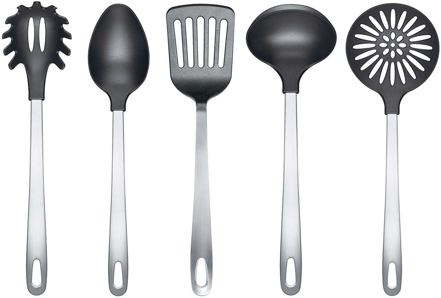 Silit 5-Piece Kitchen Utensil Set, 31 cm, Ladle, Slotted Spoon, Spatula, Pasta Spoon, Stainless Steel, Plastic, Dishwasher Safe