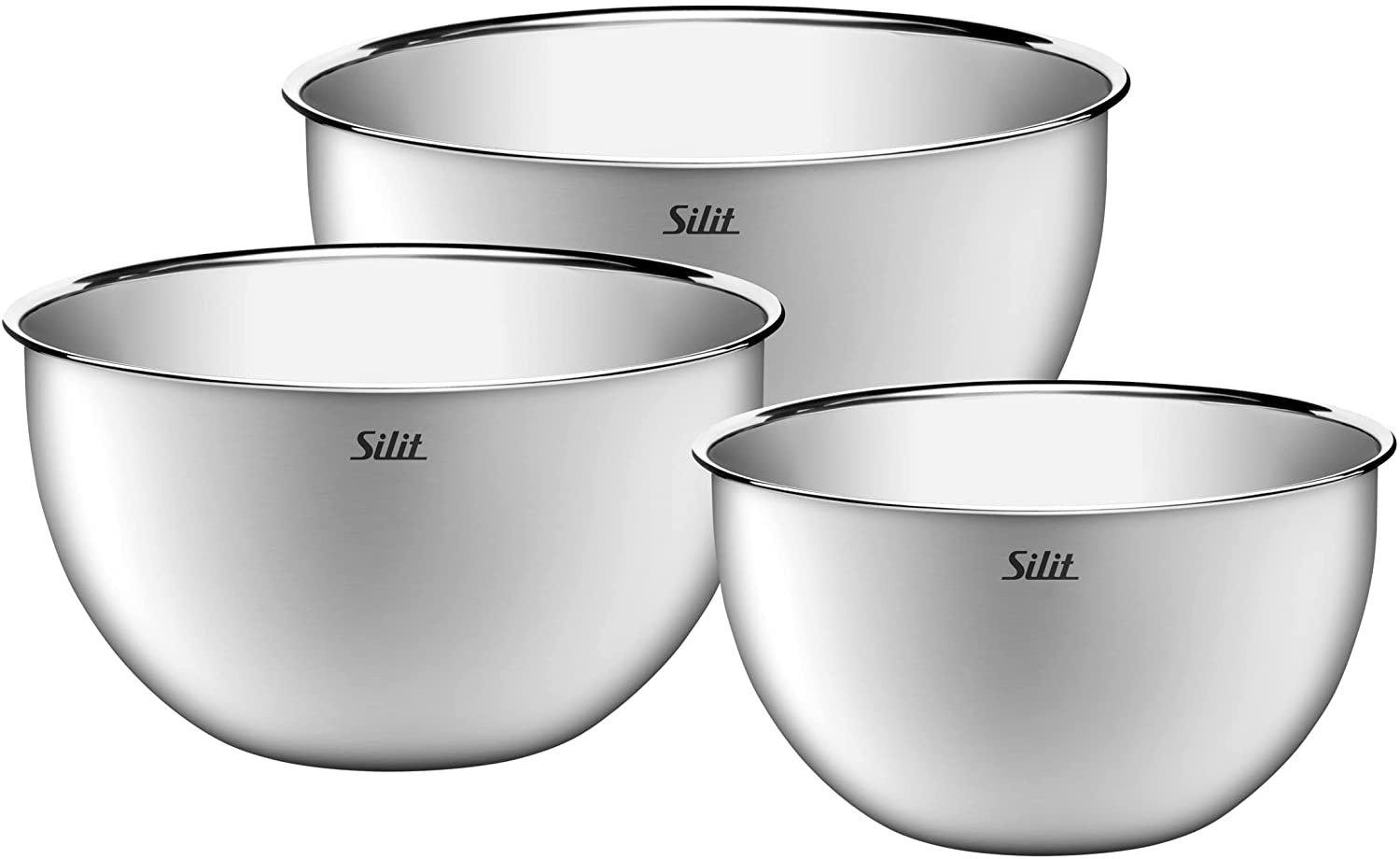 Silit 3-Piece Kitchen Bowl Set Stainless Steel Multifunctional Mixing Bowl, Salad Bowl, Serving Bowl, Stackable