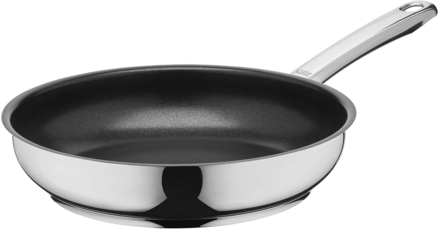 Silit Calabria Frying Pan, Stainless Steel Coating, Induction Suitable, Stainless Steel Handle, PFOA (Perfluorooctanoic Acid)-Free for Gentle Frying, Stainless steel, 28 cm