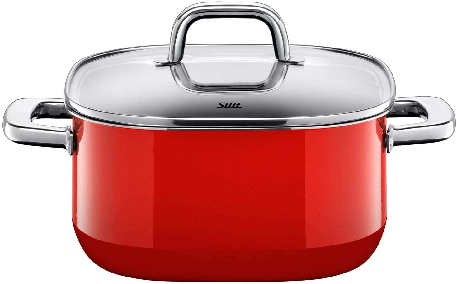 Silit Casserole Pot 22 x 22 cm approx. 4,4l Quadro Red Square Shape Stackable Glass Silargan Function Lid Ceramic Suitable for Induction Cookers Dishwasher Safe Made in Germany No 2101299547