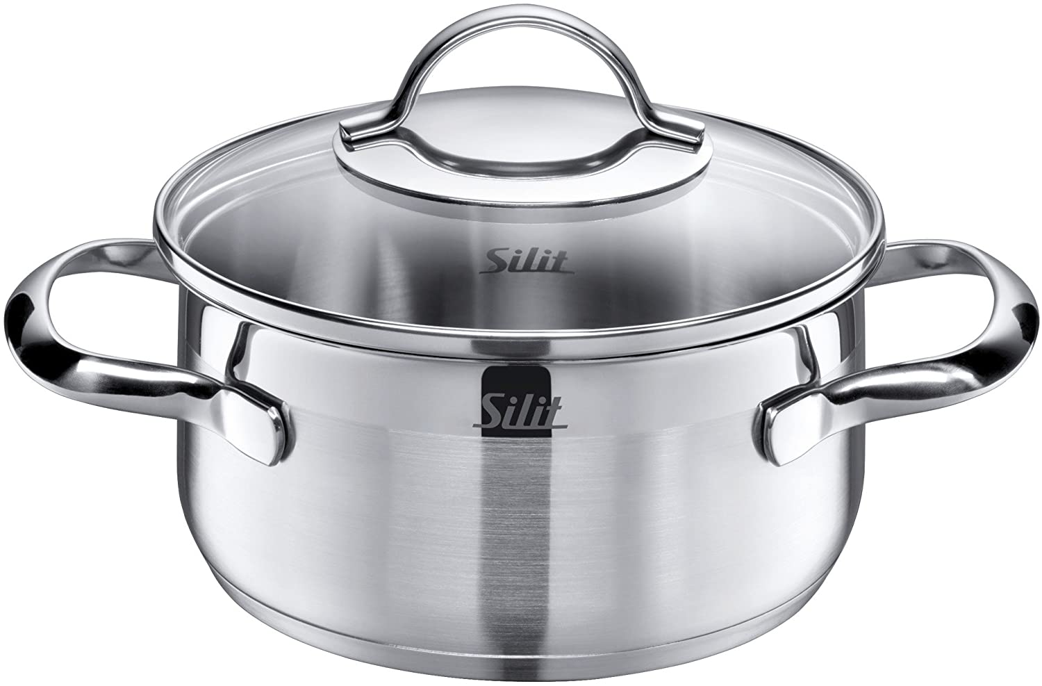 Silit Cooking Pot Diameter 16 cm Approx. Silit Pisa Cooking Pot, 1.4L, Pouring Rim, Glass Lid, Polished Stainless Steel, Suitable for Induction Cookers, Dishwasher Safe, Ø 16 cm