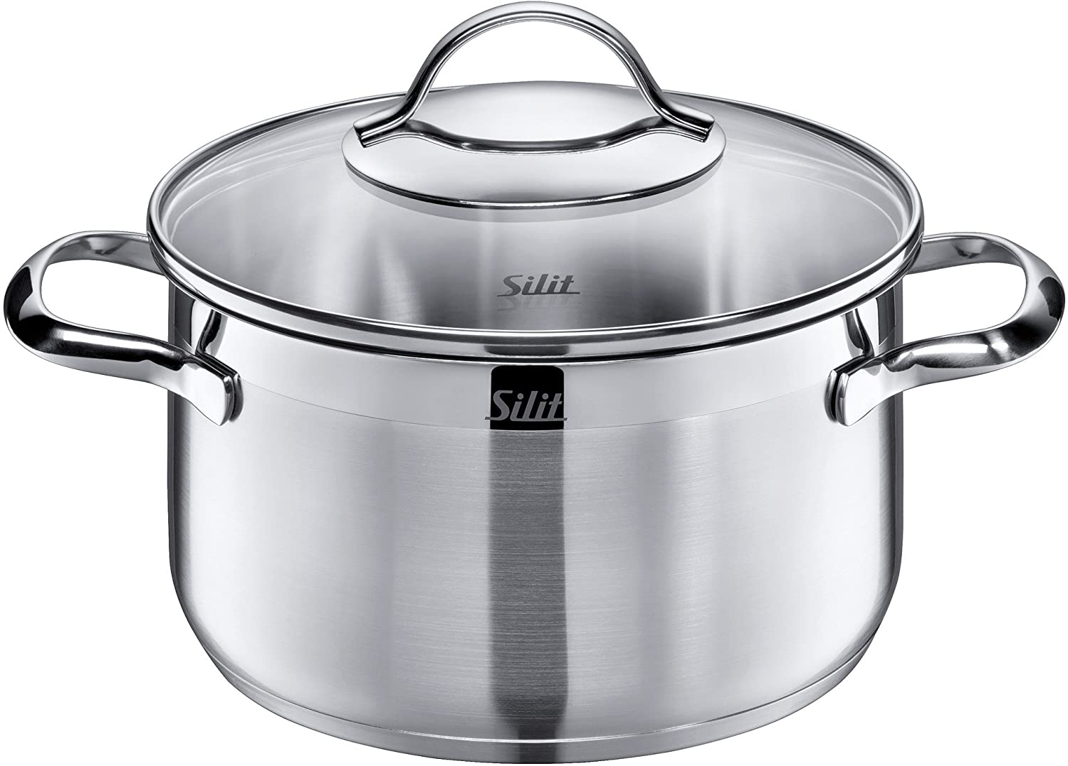 Silit Achat Cooking Pot Large 20 cm Glass Lid Meat Pot Induction 3.3 L Stainless Steel Partially Matted Uncoated Oven Safe