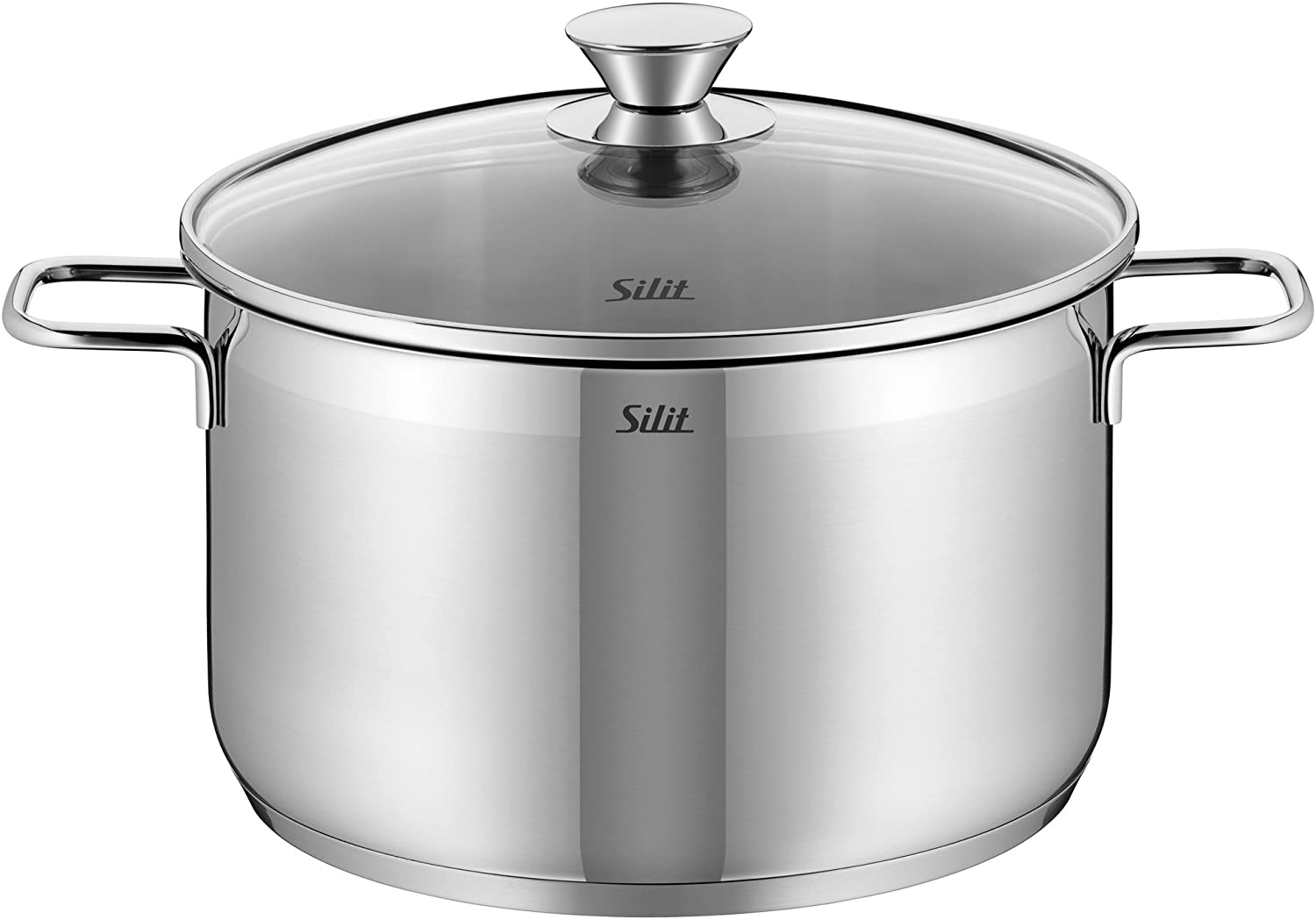 Silit Pisa High Saucepan in Polished Stainless Steel with Pouring Rim & Glass Lid, Induction & Dishwasher Safe