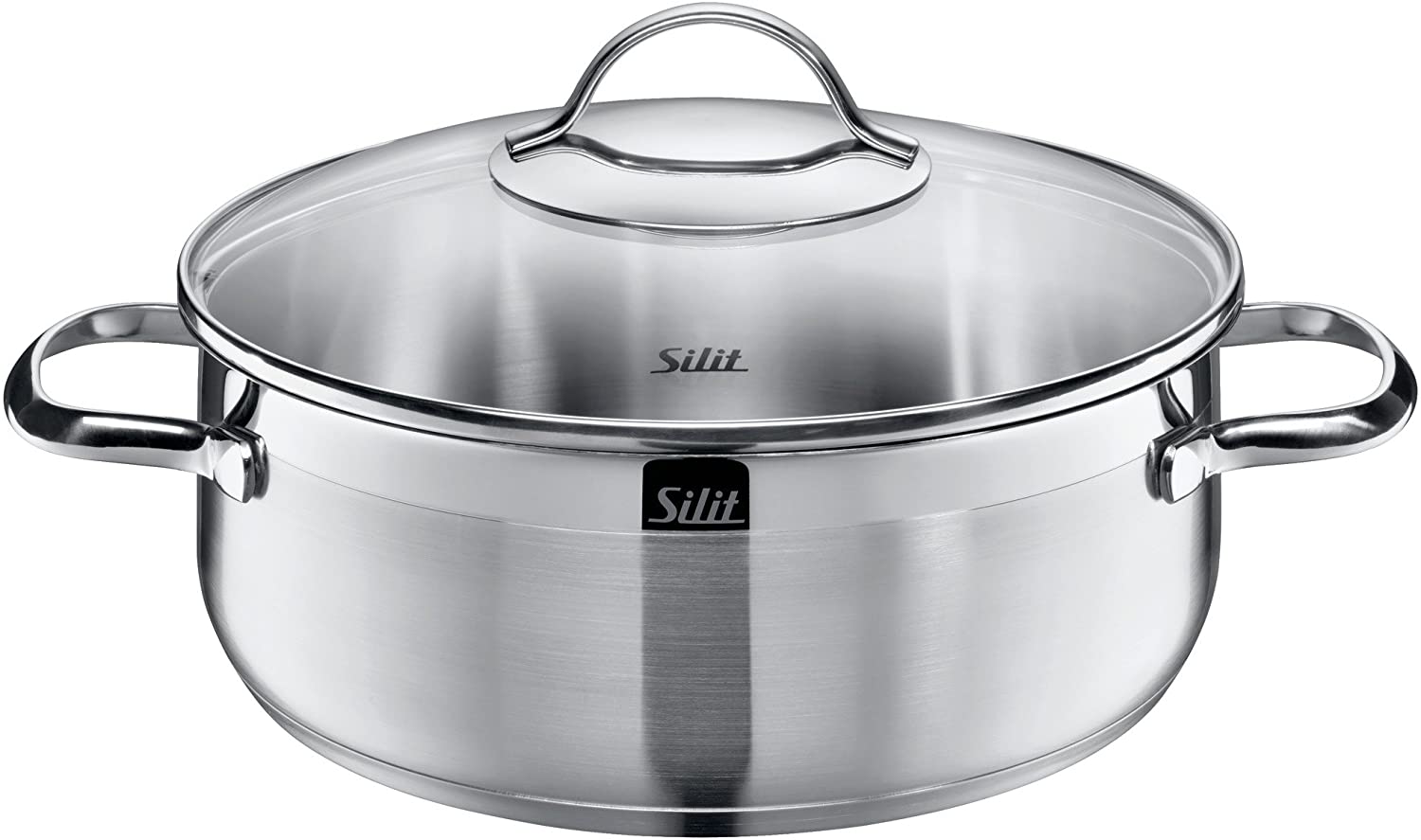 Silit Cooking Pot Diameter 16 cm Approx. Silit Pisa Cooking Pot, 1.4L, Pouring Rim, Glass Lid, Polished Stainless Steel, Suitable for Induction Cookers, Dishwasher Safe, Ø 24 cm