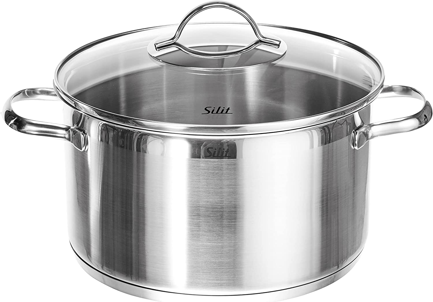 Silit Achat Cooking Pot Large 24 cm Glass Lid Meat Pot Induction 5.6 L Stainless Steel Partially Matted Uncoated Oven Safe