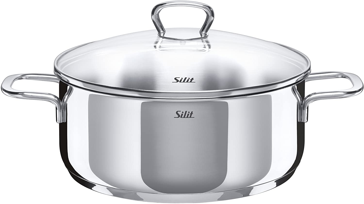 Silit Crystal Stainless Steel Casserole Pot Dishwasher-Safe Suitable for Induction Cookers Easy to Clean, silver, 24cm