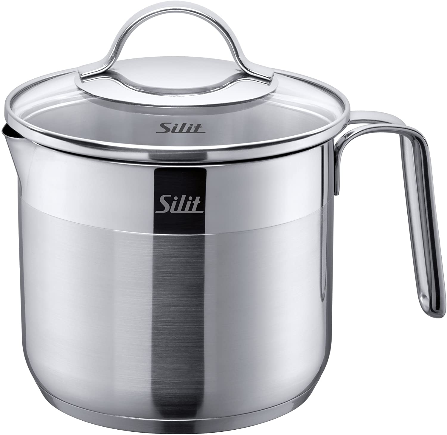 Silit Achat Milk Pot with Glass Lid 14 cm High Cooking Pot 1.7 L Stainless Steel Partially Frosted Induction Uncoated Oven Safe