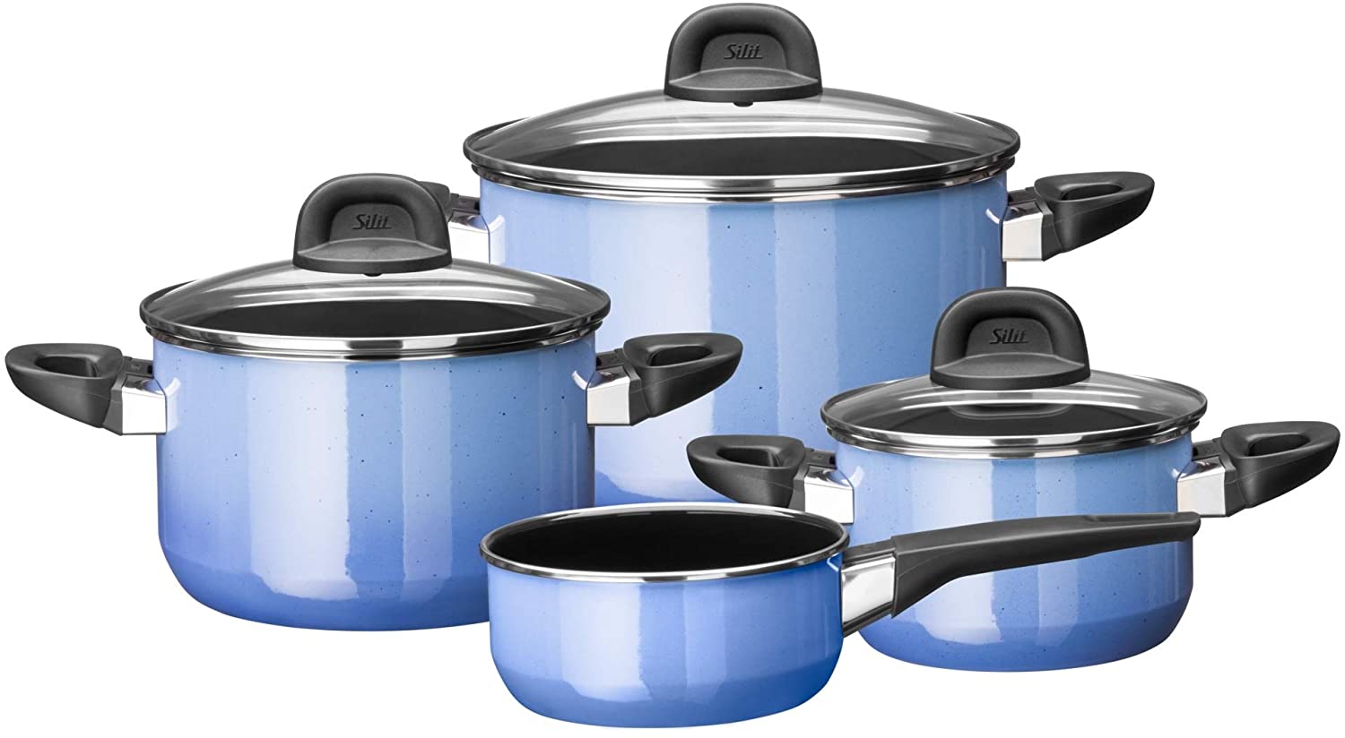Silit Modesto Line 4-Piece Induction Saucepan Set with Glass Lid, Silargan Functional Ceramic, Induction Pots Set, Nickel-Free, Blue