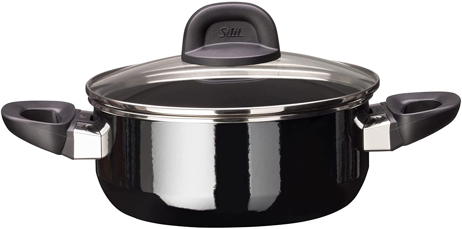 Silit Modesto Line Saucepan 20 cm Glass Lid Stewing Pan 2.4 L Silargan Functional Ceramic Induction Pot Black