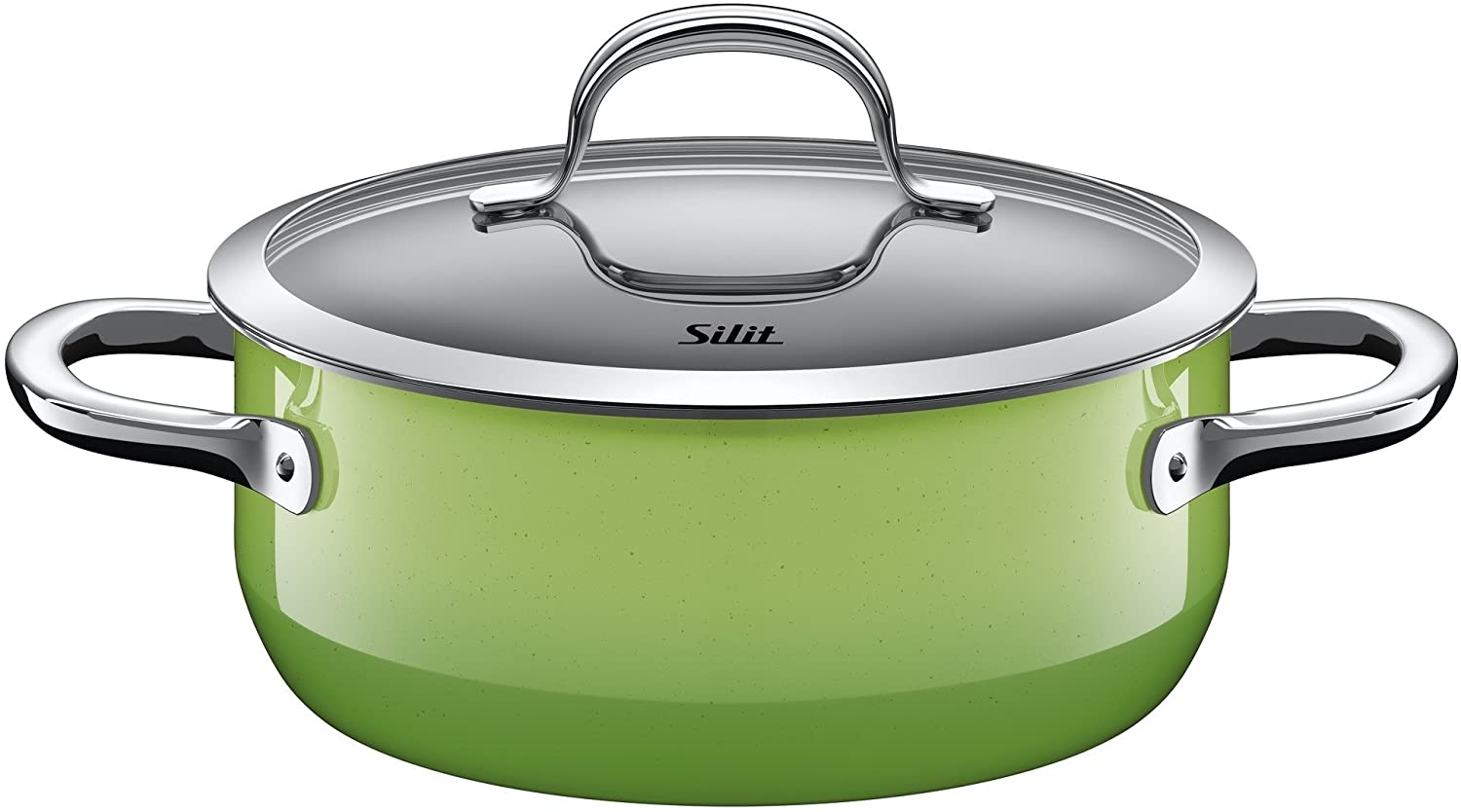 Silit Passion 2101299165 Cooking Pot Pouring Edge Ring Handle Glass Lid Diameter 20 cm 2.4 L Silargan Function Ceramic Suitable for Induction Cookers Dishwasher Safe Green Enamel