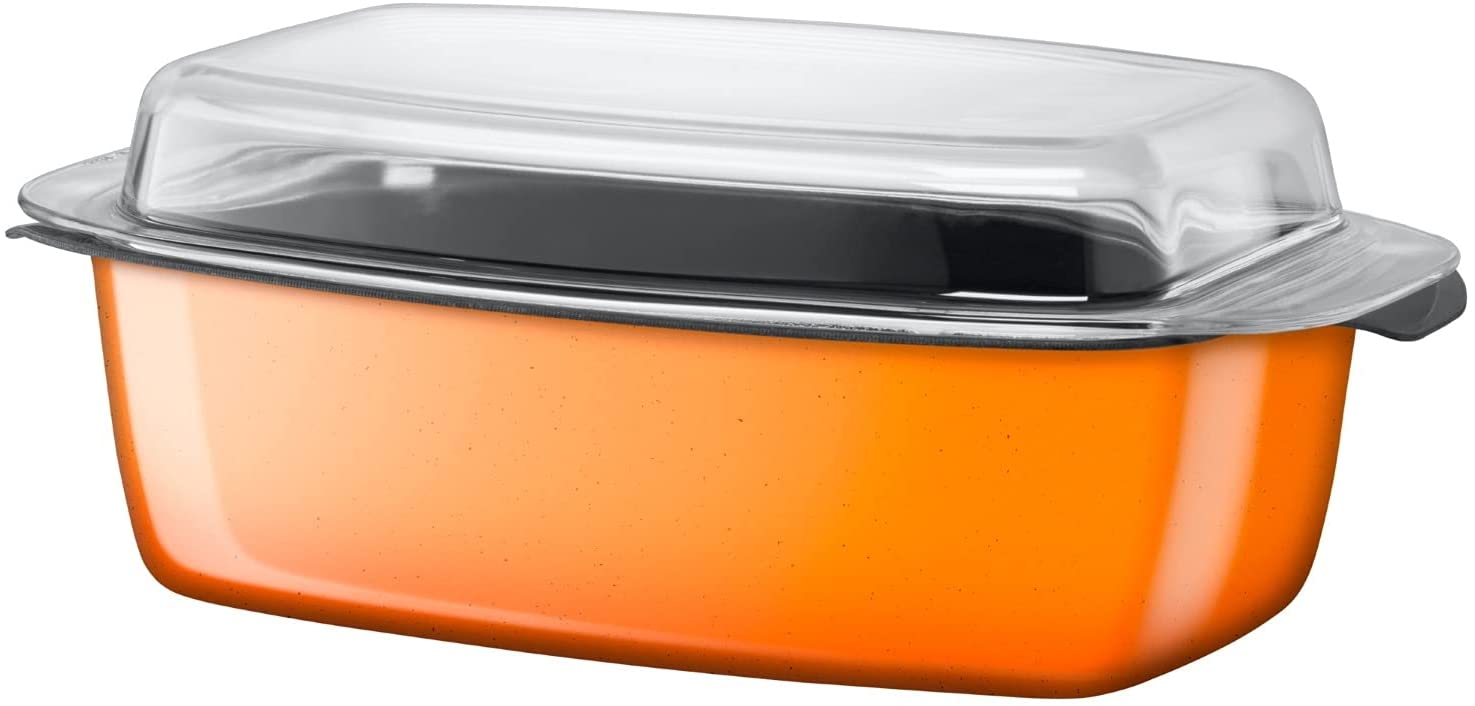 Silit Passion Orange roasting pan, with glass lid 32 x 21 x 15 cm, Silargan functional ceramics, suitable for induction, oven-proof, discontinued model, orange, 5.3 l