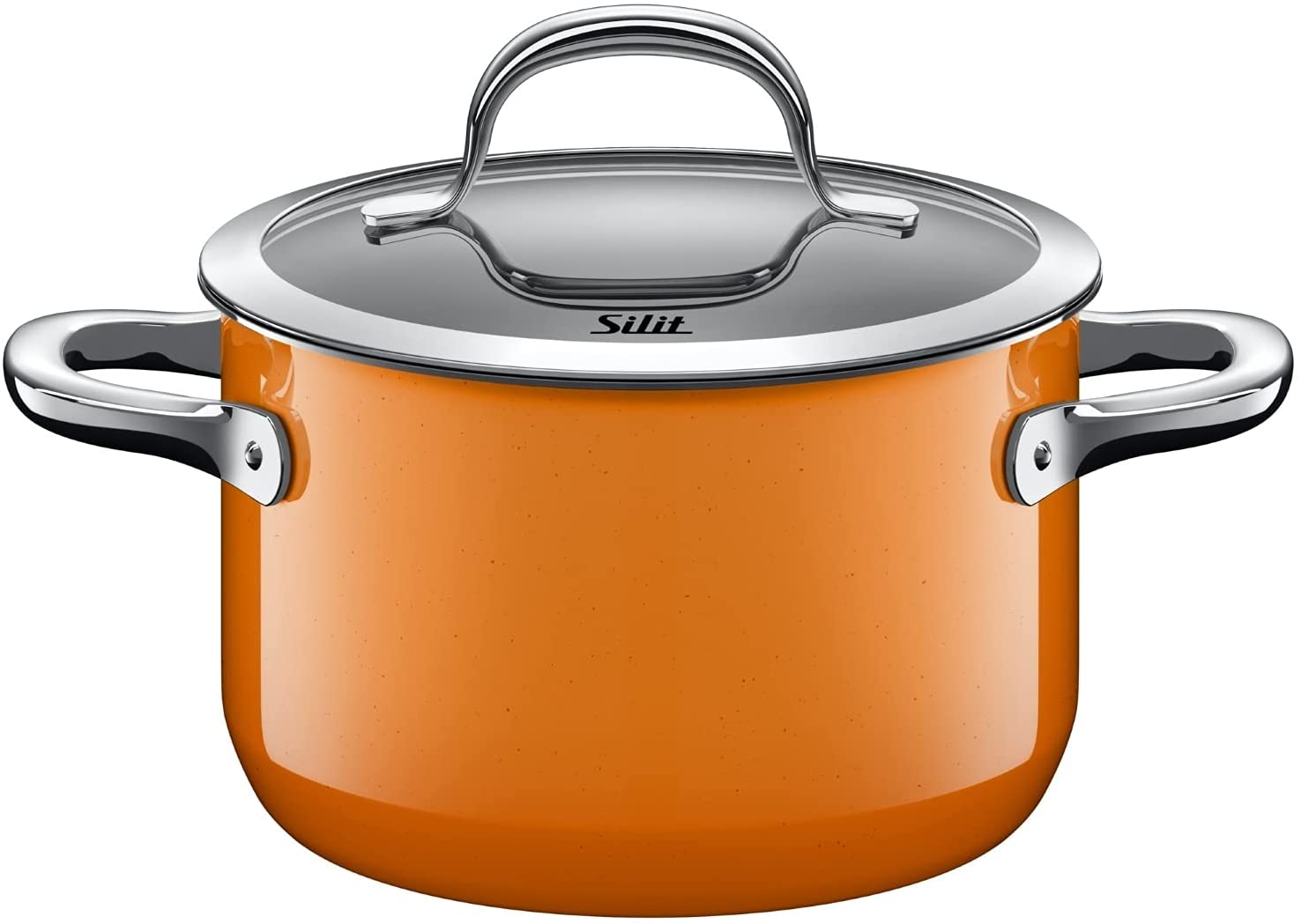 Silit Passion Orange Saucepan Tall with Glass Lid Diameter 16 cm Silargan Functional Ceramic Pouring Rim Suitable for Induction Cookers 2 L