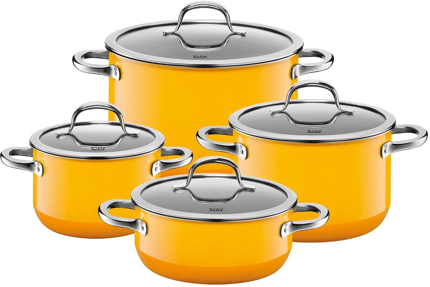 Silit Passion Yellow 4-Piece Saucepan Set with Glass Lid, Silargan Functional Ceramic, Induction Pots, Discontinued Model, Yellow