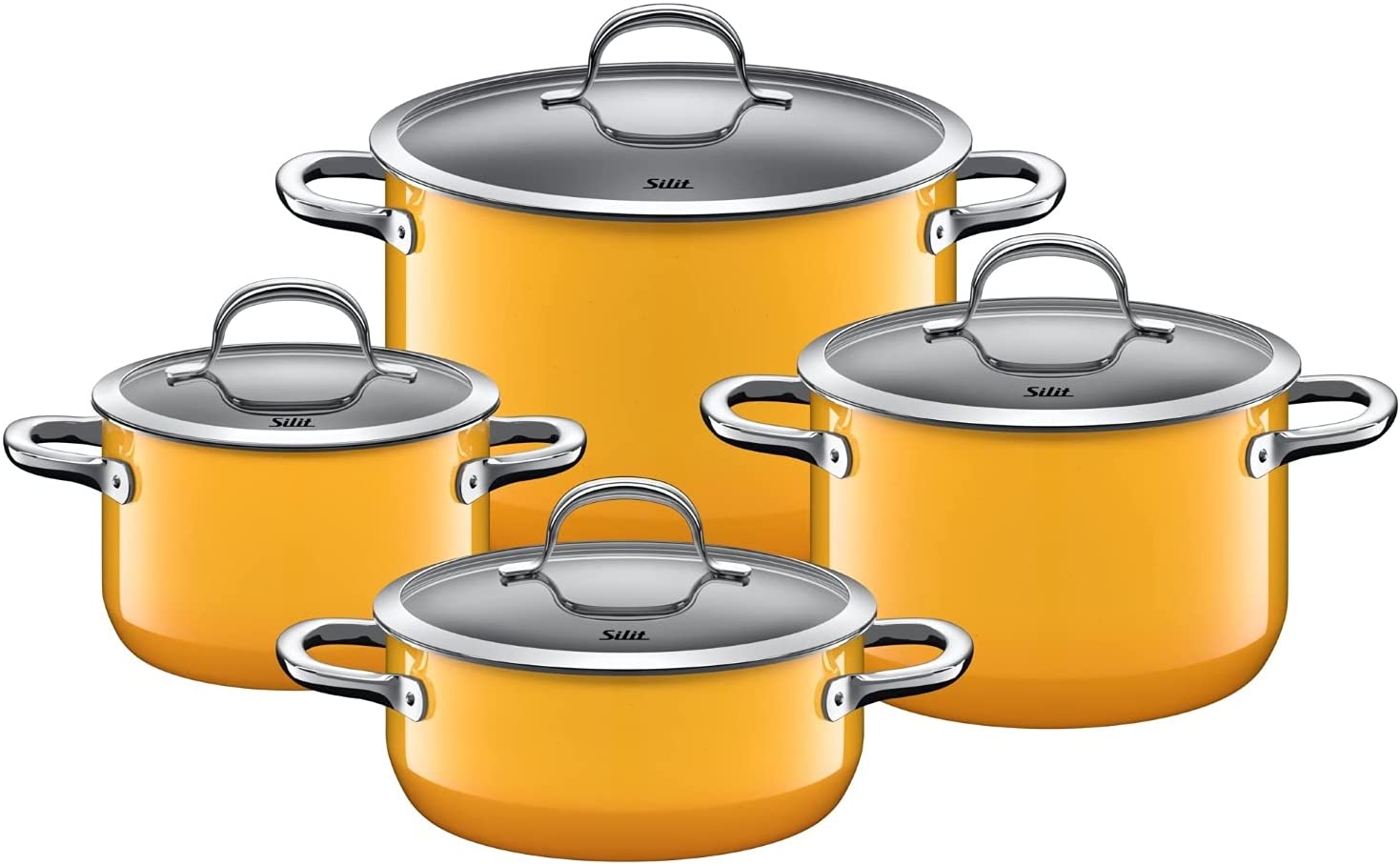 Silit Passion Yellow 4-Piece Induction Cooking Pot Set with Glass Lid, Silargan Functional Ceramic, Induction Pots Set, Nickel-Free, Yellow