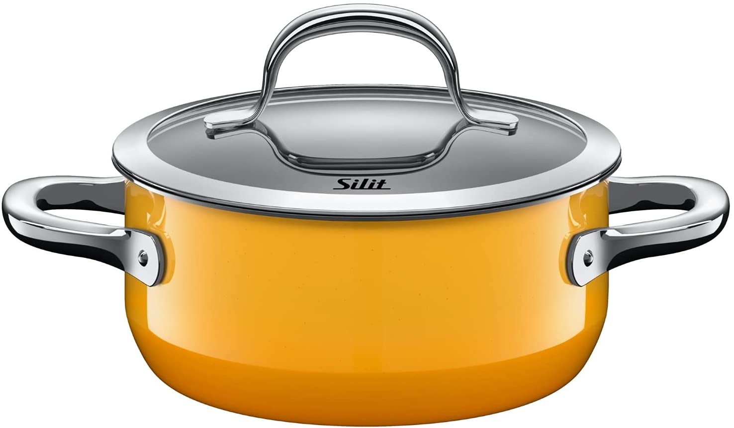 Silit Passion Yellow Saucepan with Glass Lid Diameter 16 cm Silargan Functional Ceramic Pouring Rim Suitable for Induction Cookers Yellow 1.3 L