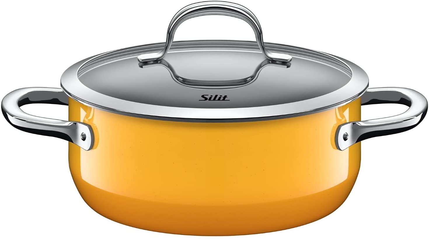 Silit Passion Yellow Saucepan with Glass Lid Diameter 20 cm Silargan Functional Ceramic Pouring Rim Suitable for Induction Cookers Yellow 2.4 L