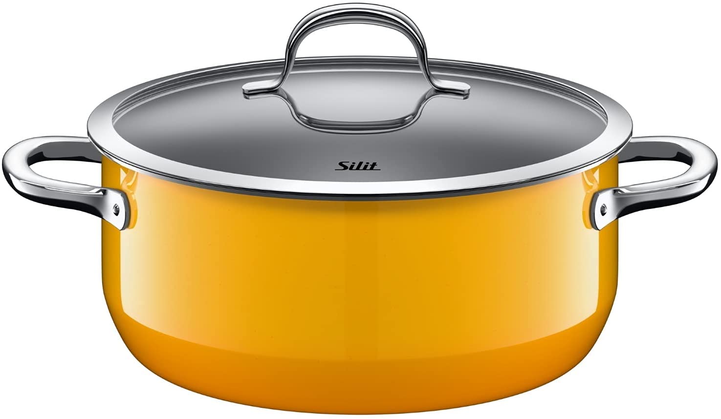 Silit Passion Yellow Saucepan with Glass Lid Diameter 24 cm Silargan Functional Ceramic Pouring Rim Suitable for Induction Cookers 4.4 L