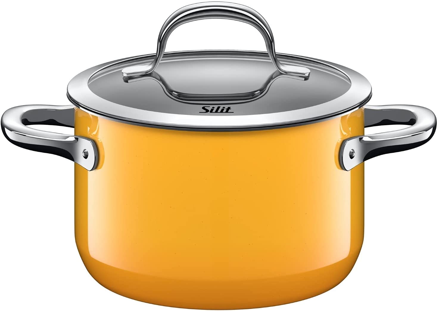 Silit Passion Yellow Saucepan with Glass Lid High Diameter 16 cm Silargan Functional Ceramic Pouring Rim Suitable for Induction Cookers 2.0 L