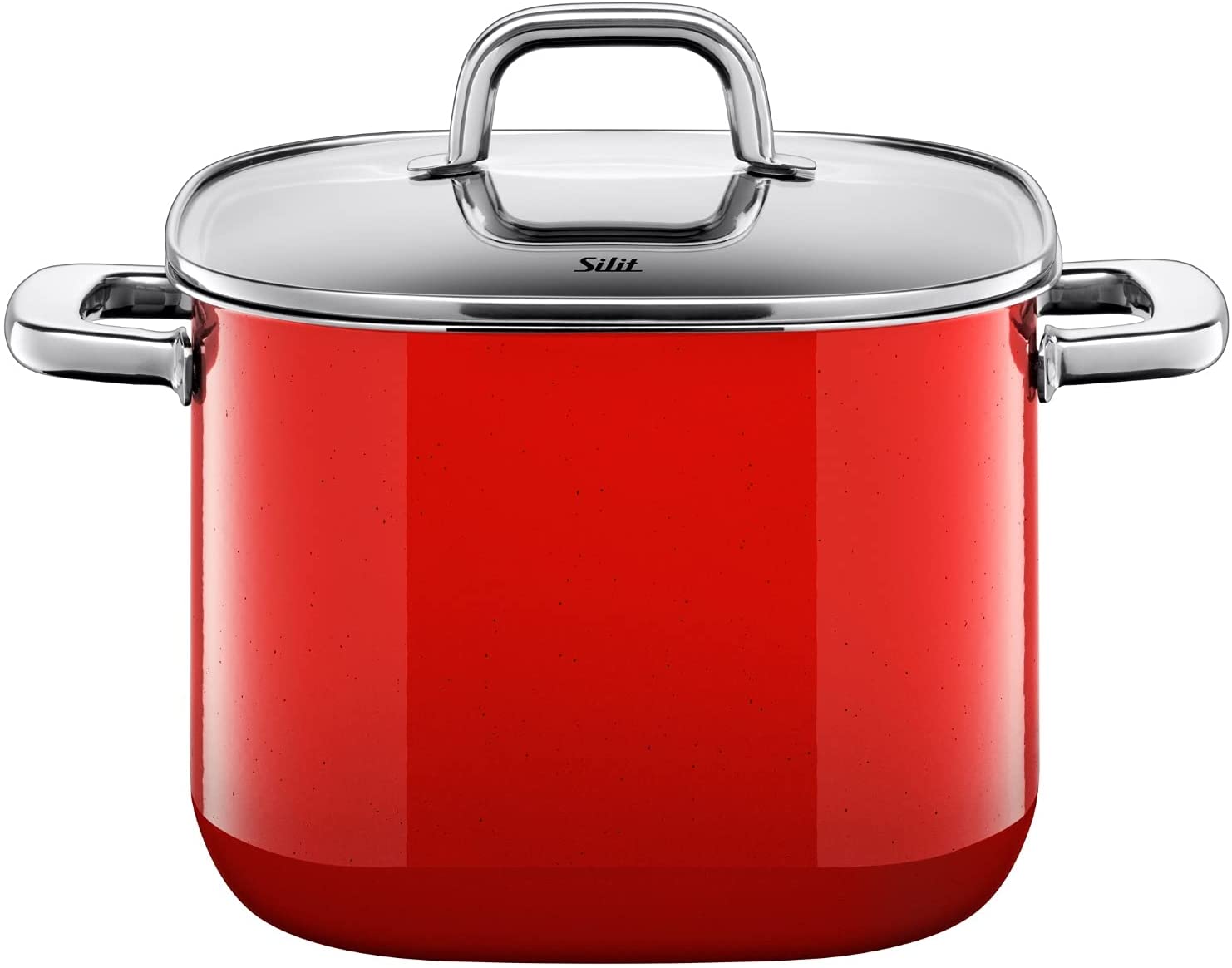 Silit Quadro 2102299561 Tall Cooking Pot Diameter 22 cm approx. 6.8 litre Square Pot Enamel Stackable Glass Silargan Function Lid Ceramic Suitable for Induction Cookers Dishwasher Safe, 25 cm, Red