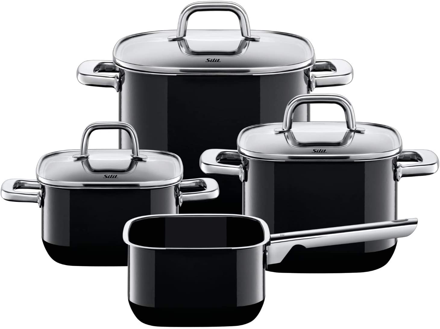 Silit Quadro Black, Set of 4 Pots, Silargan, Saucepot, Black, 0016270011