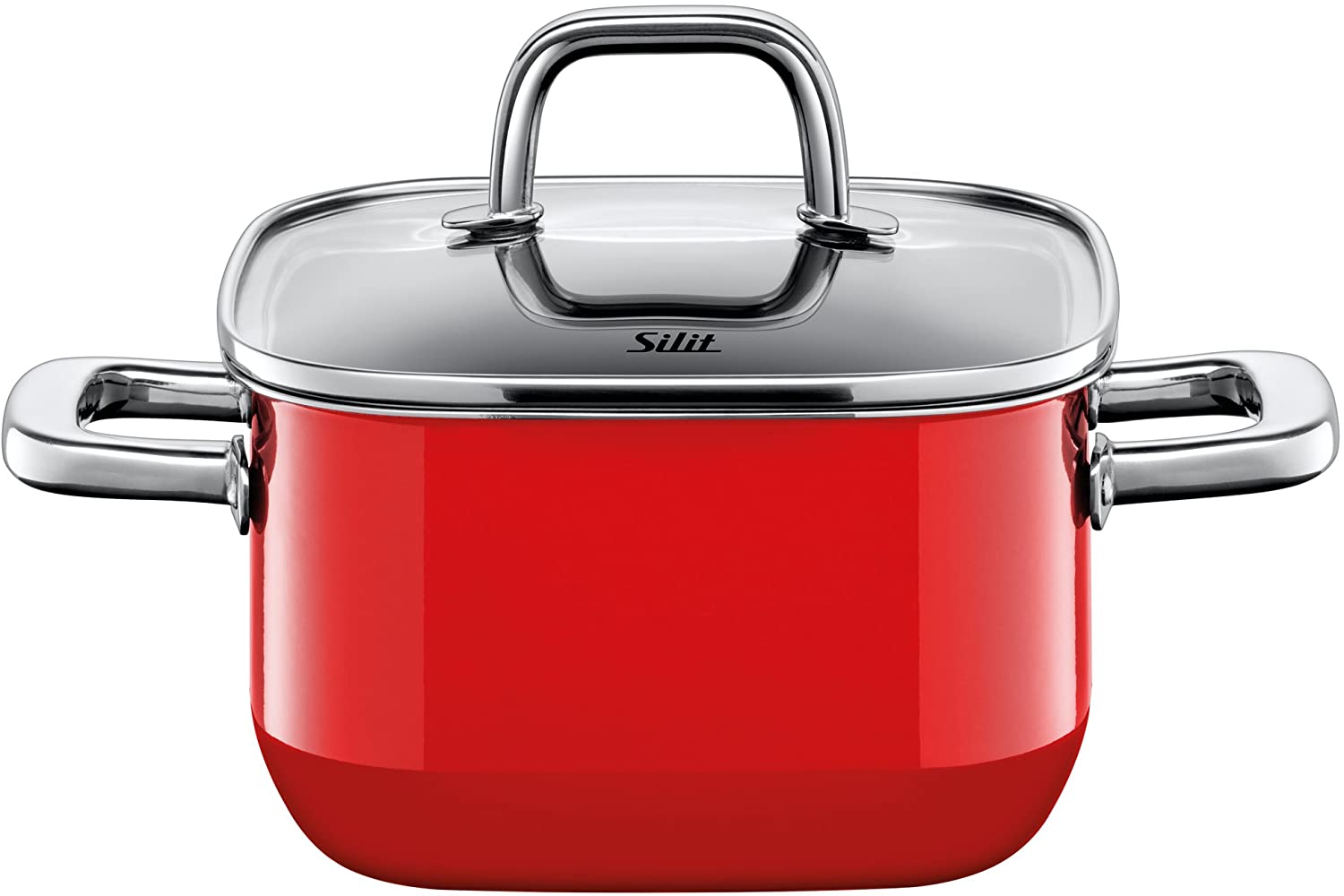 Silit Quadro Red, Stewing Pot, with Lid, Silargan, Suitable for Induction, Red, 2L, ? 16 cm