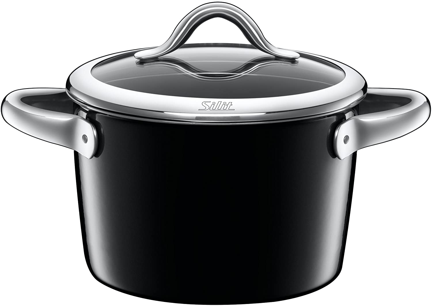 Silit Saucepan Diameter 18 cm Approximately 2,7l Vitaliano Nero Edge Glass Silargan Function Lid Ceramic Suitable for Induction Cookers Dishwasher Safe Made in Germany