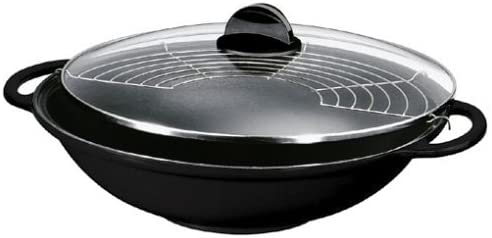 Silit Tao Wok-Set Cast Iron 30 cm Black Complete With glass lid, steaming grill, wooden tongs and wooden chopsticks