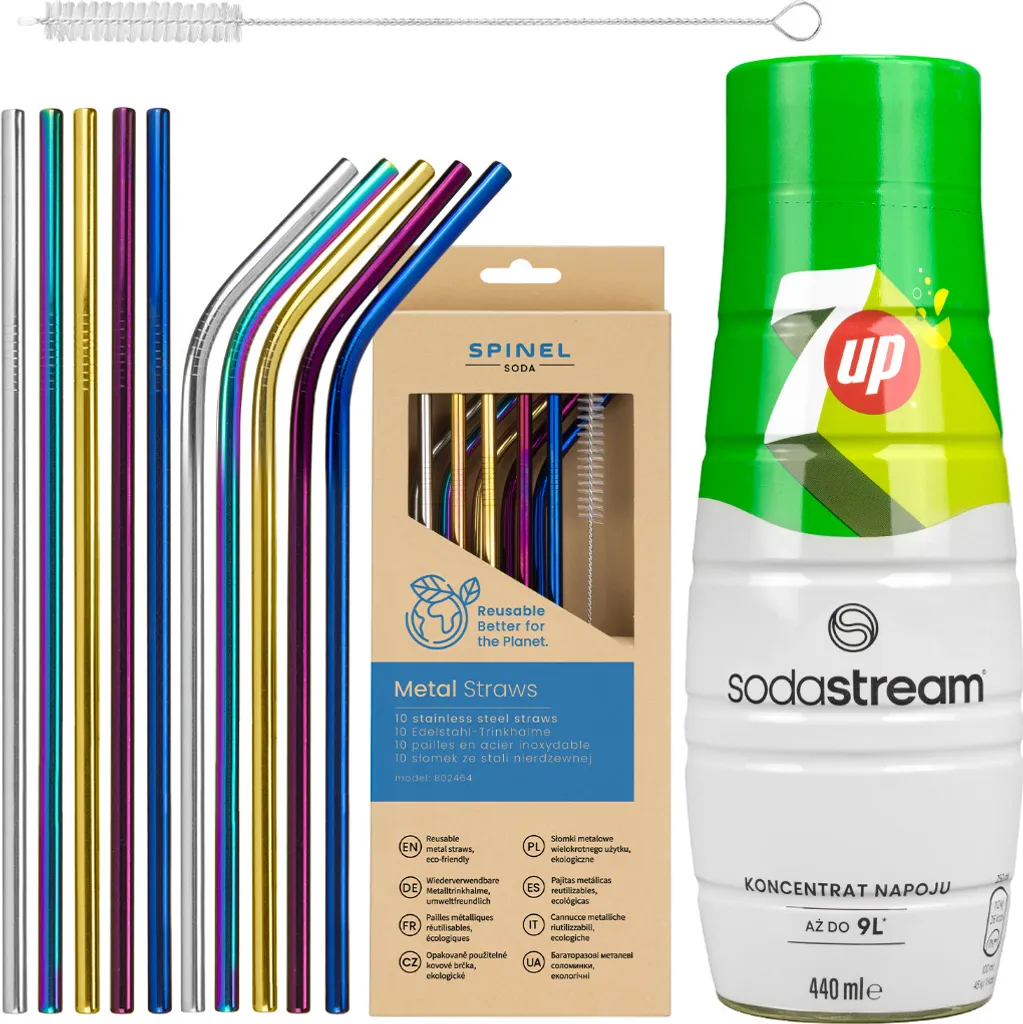 Sirup für SODASTREAM 7up 440 ml, 1 Stück + Spinel Soda Metallstrohhalme 10 Stück