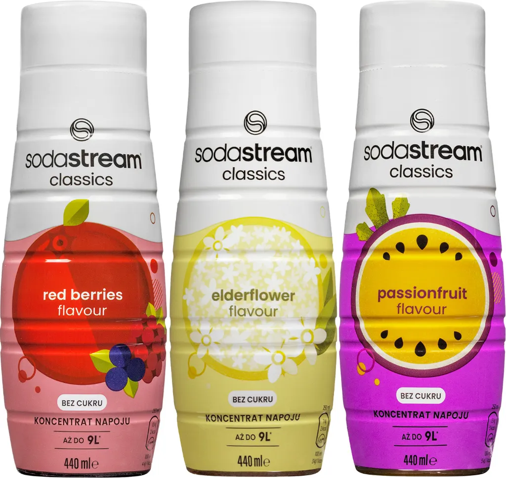 Sirup für SodaStream Rote Beeren Zero + Holunderblüte Zero + Passionsfrucht Zero, 440ml, 3 Stück