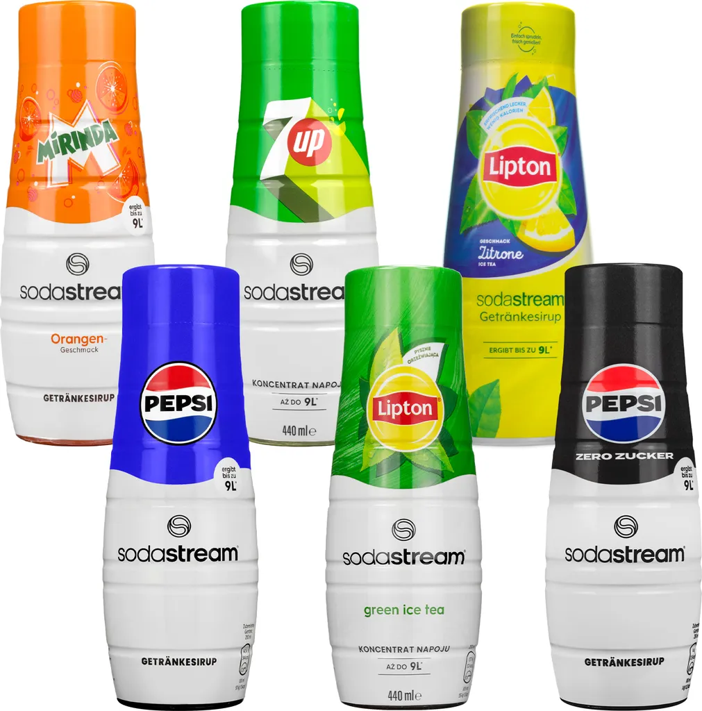 Sirup SodaStream Pepsi, Pepsi Max Light,, 7UP, Mirinda, Lipton Ice Tea Green Tea, Lipton Ice Tea Lemon, 440ml,  6 Stück