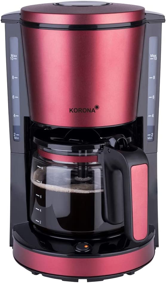 Korona 10340 Coffee Machine in Red Filter Coffee Machine for 10 Cups of Coffee with Glass Jug