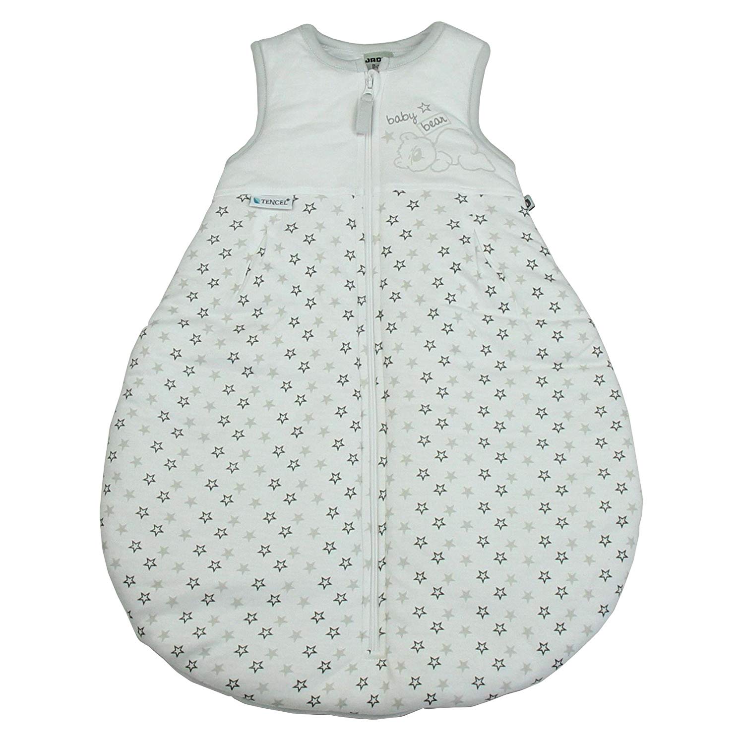 Jacky Baby Sleeping Bag, Sleeveless, 100% Lyocell, White Teddy/Stars 350015