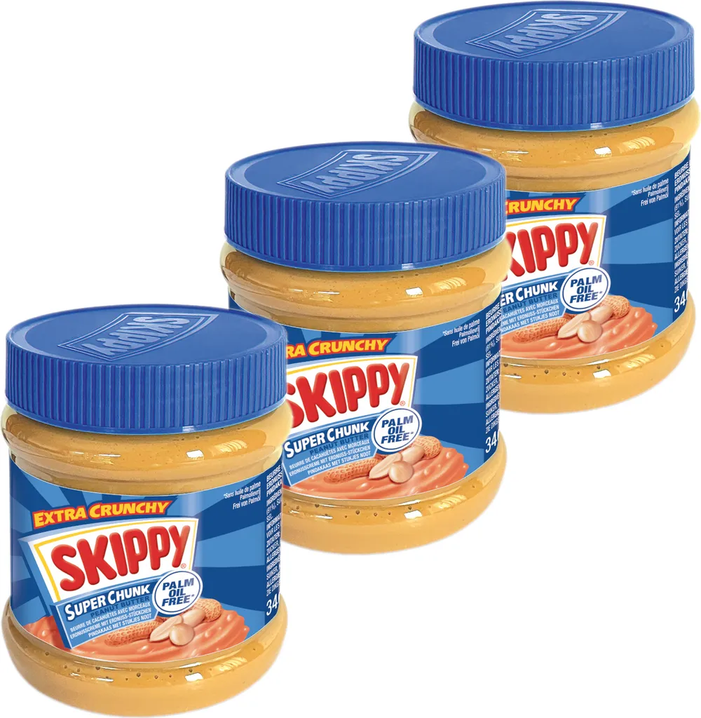 SKIPPY 3x Erdnussbutter "Super-Chunk" Peanut Butter Crunchy Ohne Palmöl 3x 340g